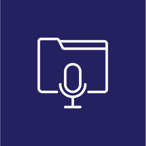 Icon of a folder and a microphone on a dark blue background, representing audio file storage or recording.